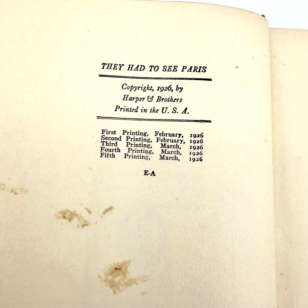 Vintage 1926 They Had to See Paris Homer Croy Hardcover Book‎ Early Printing
